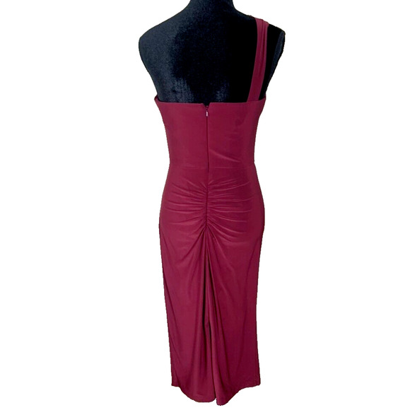 DB Studio Bodycon Dress Womens Size 4 Burgundy One Shoulder Knee Length Dress - Picture 2 of 14